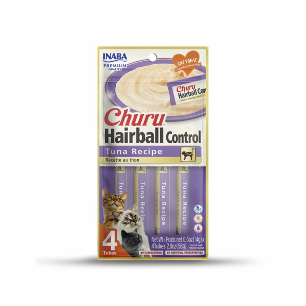 INABA Churu Hairball Tuna kočičí pamlsek - 4x14 g