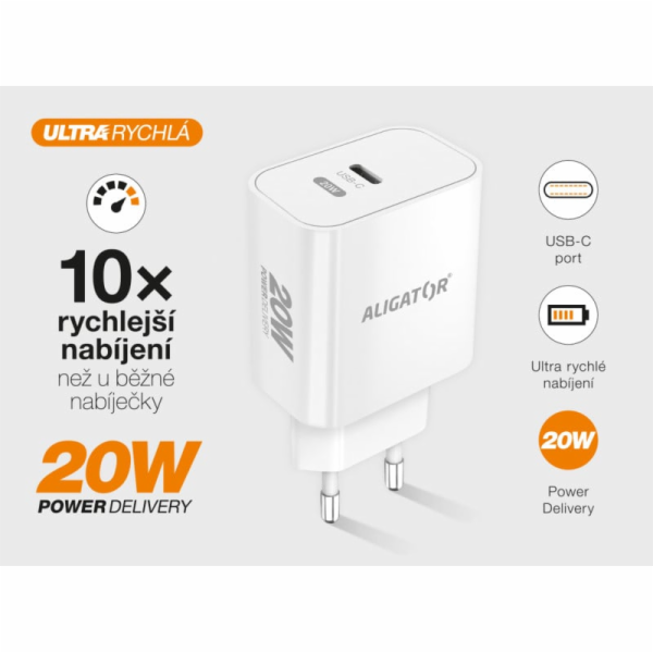 Chytrá síťová nabíječka ALIGATOR Power Delivery 20W, USB-...