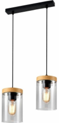 Candellux Závěsná lampa Wels 2X40 černá + dřevěné kouřové stínidlo 32-21991