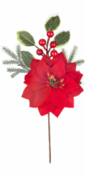 Větvička MagicHome Vánoce, s květem poinsettie, červená, 24 cm