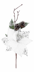 MagicHome Vánoční větvička s květem poinsettie, bílá, 34 cm