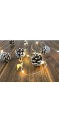 MagicHome Vánoční borovicový řetěz, 20x LED teplá bílá, se sněhovými šiškami, 2xAA, jednoduché světl