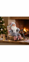MagicHome Vánoční dekorace, Santa na saních, šedá - růžová, 46 cm