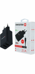 Swissten Síťový Adaptér Smart Ic 2X Usb 2,1A Power + Datový Kabel Usb / Type C 1,2 M Černý