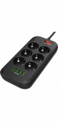 COLORWAY prodlužovací napájecí přívod 6x Schuko 4x USB 5V kabel 2m, CW-CHE64B COLORWAY Prodlužovací napájecí přívod/ 6x Schuko/ 4x USB 5V / kabel 2m