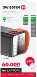SWISSTEN POWER LINE POWER BANK 60000 mAh 65W POWER DELIVERY BLACK / svítilna