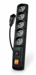Acar F5 IEC 1.5m kabel, 5 zásuvek, přepěťová ochrana, C14 do UPS, černý