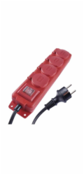Prodlužovací kabel 5m / 4 zásuvky / s vypínačem / černo-červený / guma-neopren / 1,5mm2
