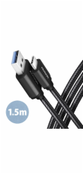 AXAGON BUCM3-AM15AB, SPEED kabel USB-C <-> USB-A, 1.5m, USB 3.2 Gen 1, 3A, ALU, oplet, černý