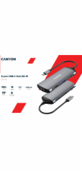 CANYON replikátor portů DS-15 8v1, 1xUSB-C PD 100W, 1xHDMI (4K), VGA, 2xUSB-A 3.0, 1xUSB-A 2.0 RJ45 Gb, 3.5mm jack, SD/m