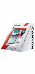 CANYON Bezdrátová nabíječka WS-302W, 3v1, vstup 9V/2A, 12V/2A, výstup 15W/10W/7.5W/5W, Type C to USB-A, bílá