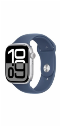 Apple Watch Series 10 GPS + Cellular 46mm Silver Aluminium Case with Denim Sport Band - S/M