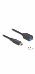 Delock Koaxiální kabel USB 10 Gbps, ze zástrčky USB Type-C™ na zásuvku Typ-A, délky 50 cm