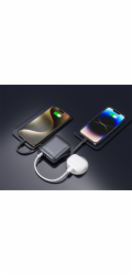 Swissten Power bank 10000 mAh s integrovanými kabely - USB-C, A, Lightning / šedá