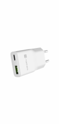 Univerzální USB nabíječka Natec RIBERA GaN SLIM, 20 W, 1X USB-A + 1X USB-C, Bílá
