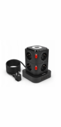 Nabíjecí stanice Huslog 15W 8xzásuvka, 1xUSB-C, 3xUSB, 1x LED světlo černá