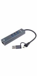 PremiumCord Adaptér USB-C a USB-A na Gigabit 10/100/1000Mbps + 3x USB 3.2 konektor
