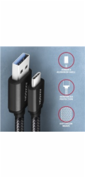 AXAGON BUCM3-AM15AB, SPEED kabel USB-C <-> USB-A, 1.5m, USB 3.2 Gen 1, 3A, ALU, oplet, černý