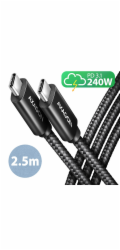 AXAGON BUCM2-CM25AB, CHARGE kabel USB-C <-> USB-C, 2.5m, Hi-Speed USB, PD 240W 5A, ALU, oplet, černý