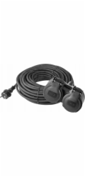 Venkovní prodlužovací kabel 20m / 2 zásuvky / černý / guma / 230 V / 1,5mm2