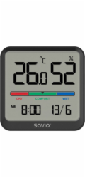 Savio Senzor teploty a vlhkosti, pro vnitřní použití, LCD displej, hodiny, datum, magnetický držák, CT-01/B Black
