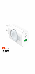 Nabíječka FIXED Power Socket s USB-A a USB-C výstupem a vyklápěcí nabíječkou pro Apple Watch, 33W, bílá, síťová