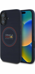 Red Bull Silikonový kryt RBHMP16M24SIILVR pro iPhone 16 Plus 6.7, tmavě modrý, s červeným kroužkem MagSafe
