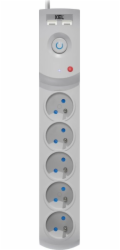 Plastrol Přepěťová ochrana Prodlužovací kabel 5 zásuvek + 2 x USB 3M Šedá 10A 2300W W-100041