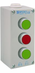 Spamel Ovládací krabice se 3 otvory, 2x zelená/červená, 2NO, 1NC, IP65, membránová, M20, šedá (SP22K32-2)