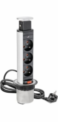 GTV Desktop prodlužovací kabel 60 mm stříbrný 3x zásuvka s uzemněním 2m (AE-BPW3U60-80)