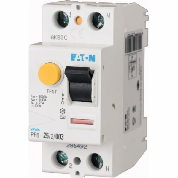 Eaton Proudový chránič 2P 25A 0,5A typ AC PF6-25/2/05 286495