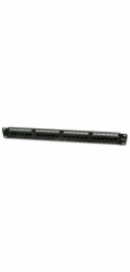 DIGITUS CAT 5e patch panel, nestíněný, 24 portů RJ45, 8P8C, LSA, 1U, do  stojanu, černý, 482x44x109