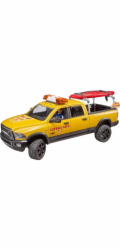 BRUDER RAM 2500 Power Wagon Life Guard (gelb/schwarz, Inkl. Figur, Stand Up Paddle und Light & Sound Modul)
