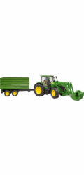 Bruder Traktor John Deere 7R 350 s čelním nakladačem a tandemovým přepravním přívěsem