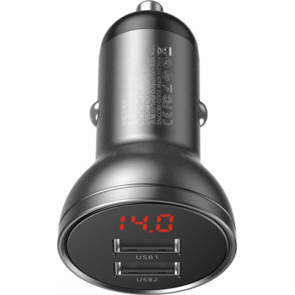 Baseus CCBX-0G Nabíječka do Auta s Displejem 24W 2x USB Grey