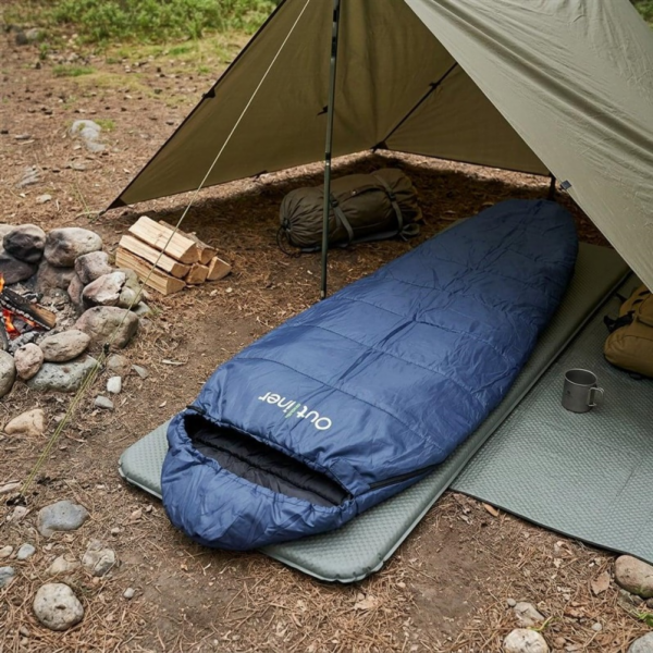 Spací pytel Outliner, modrý, pravý, 230 cm