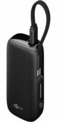 Goobay Powerbank 5.000 mAh, integriertes USB-C Kabel 13cm, 20 Watt (schwarz, 5 Ah, 1x USB-A, 1x USB-C, PD, QC)