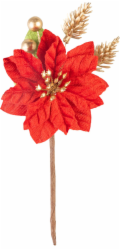 Větvička MagicHome Vánoce, s květem poinsettie, červená, 16 cm