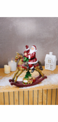 Dekorace MagicHome Vánoce, Santa s malým chlapcem na koni, polyresin, 28x10x30 cm