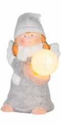MagicHome Vánoční figurka, Anděl se sněhovou koulí, LED, terakota, 13,5x13x20 cm