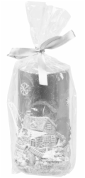 MagicHome Vánoční svíčka, 7x12,5 cm, válcová, stříbrná, s 3D krajinou
