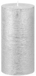MagicHome vánoční svíčka, 6,9x13 cm, válcová, stříbrná, metalický efekt