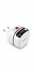 Qoltec GaN 65W nabíječka do zásuvky | USB-C PD PPS | 5–20 V | 3–3,25 A | Zatahovací kabel