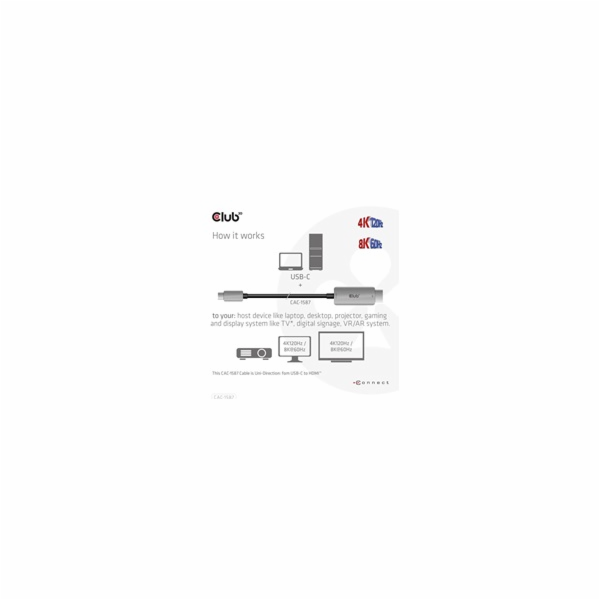 Club3D kabel USB-C na HDMI, 4K120Hz 8K60Hz HDR10 s DSC1.2...