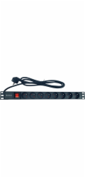 Rozvodný panel Conexpro 19" 8x230V, 16A, černý, kabel 1,4m, hliníkový