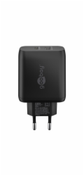 Goobay Duální rychlonabíječka USB-C, PD, GaN, 65 wattů (černá, 1x USB-C, 1x USB-A, Power Delivery)