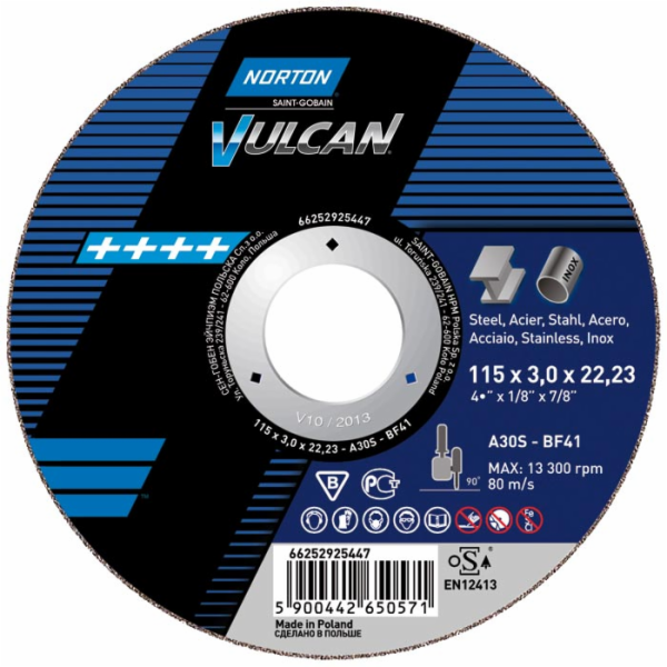 Kotouč NORTON Vulcan A 125x1,6x22 A46S-BF41, řezný na kov...