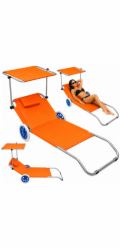 Lean Lehátko Beach na kolečkách, zahradní skládací stříška, hliník, oranžová