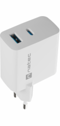 Univerzální USB nabíječka Natec RIBERA GaN 1X USB-A + 1X USB-C 65W, Bílá