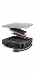 AXAGON HMC-UFO, USB 10Gbps hub, 2x USB-A, USB-C, HDMI 4k/60, RJ-45, M.2 slot, SD/mSD, audio, PD